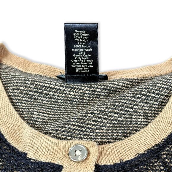 Ann Taylor Black Lace Stripe Whimsigoth Fairygoth Grandmacore Cardigan Sweater L - Picture 5 of 9